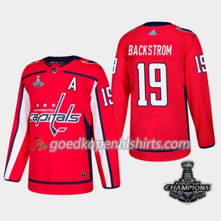 Washington Capitals Nicklas Backstrom 19 2018 Stanley Cup Champions Adidas Rood Authentic Shirt - Mannen